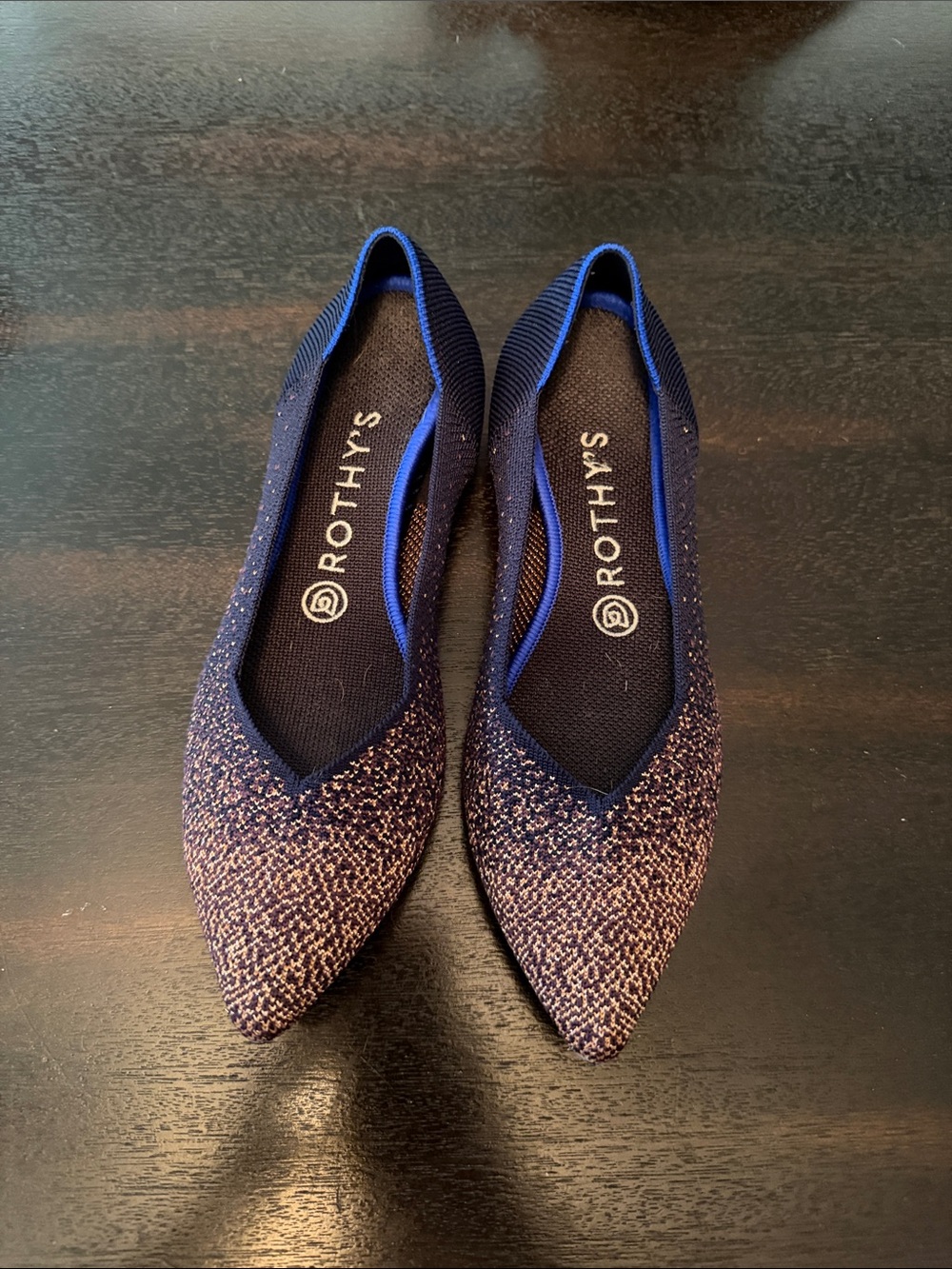 Rothy's Pointed Knit Flat in Navy Sparkle